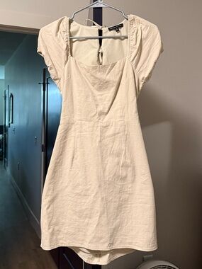 Kendall & Kylie Cream Square-Neck Mini Dress with Puff Sleeve Detail